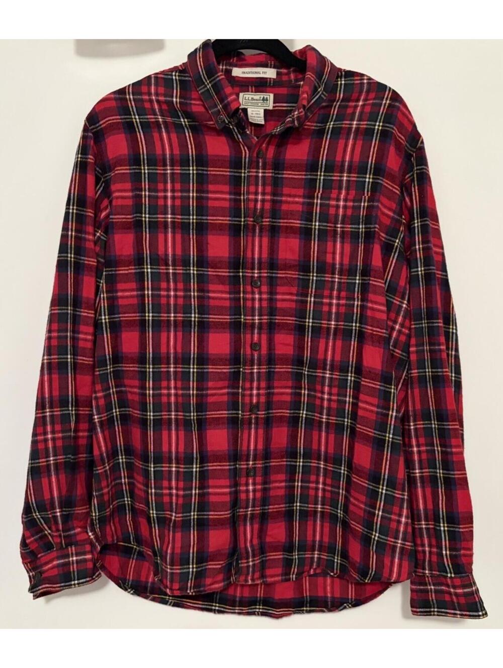Vintage LL Bean Plaid Flannel Long Sleeve Button Up Shirt Mens Size Medium